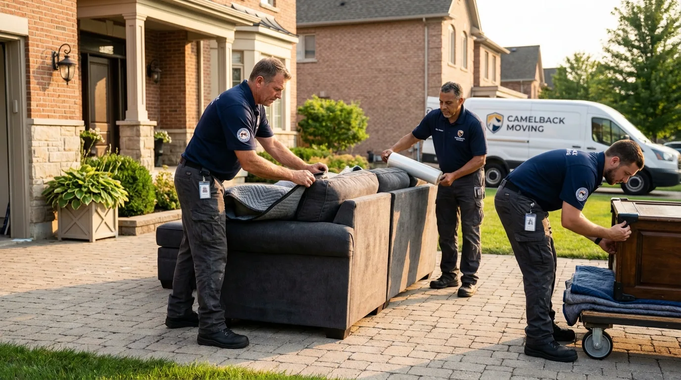 Large estate moving crew wrapping furniture in Ypsilanti, MI