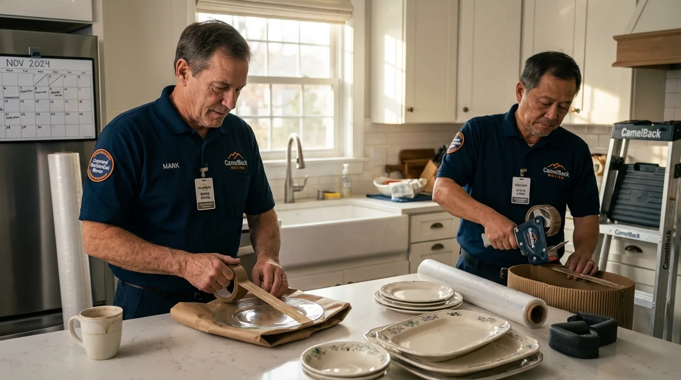 Professional crew packing kitchen dishware in Ypsilanti, MI